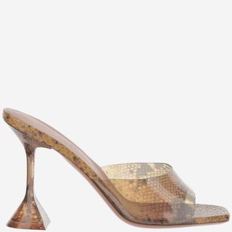 Amina Muaddi Brown Open Toe Heels