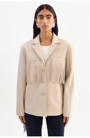 LaMarque Rianne | Leather Fringe Jacket in Bone at Nordstrom, Size Xx-Small