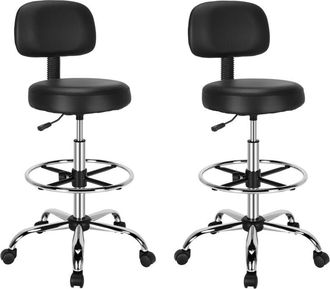 Costway 2 Pcs Faux Leather Upholstered Rolling Stool Ergonomic Drafting Chair