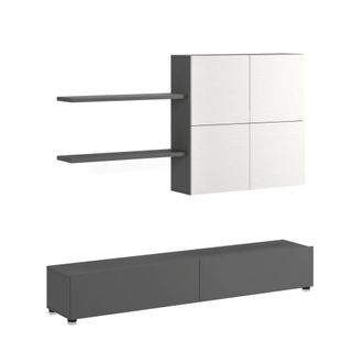 Oresteluchetta Pared sal&oacute;n 4 puertas gris grafito y alerce, 194x200x40 cm