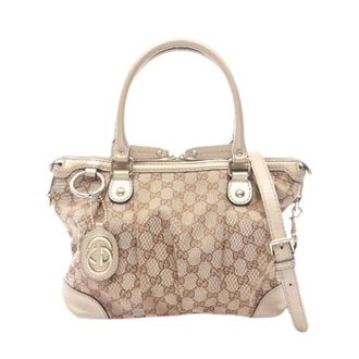 Gucci Pre-owned Handbags, female, Beige, Size: ONE SIZE Pre-owned Sukey GG Canvas Leather 2way Handbag