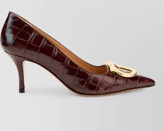 Ferragamo leather croc-effect pumps