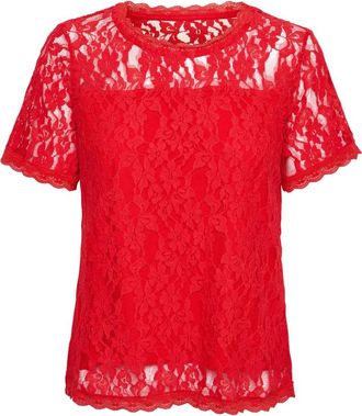 Cream Rode Kant Blouse Top Vrouwelijke Kwaliteit - Dames - Blouses - Rood - XS - Overhemden
