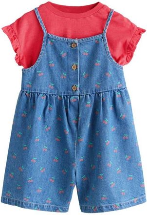 Next Kids Cherry Denim Romper & T-Shirt Set in Blue at Nordstrom, Size 1.5-2Y