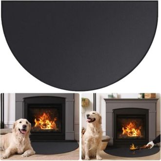 OEM Alfombrilla Ign&iacute;fuga Para Chimenea, Semicircular, Protege Los Suelos De Las Chispas, Negra, 122 X 76 Cm