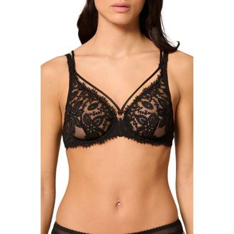 Simone Pérèle Embroidered Underwire Strappy Full Cup Plunge Bra in Black at Nordstrom, Size 32C