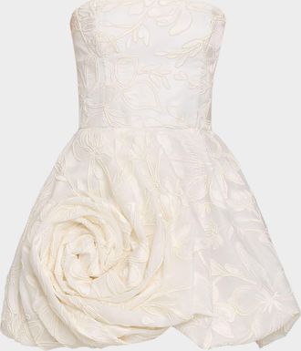 Monique Lhuillier Strapless Rosette Bubble Mini Dress