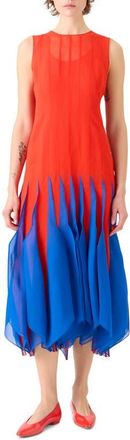 Akris High Plains Colorblock Silk Organza Dress in Vermillion-Lapis Blue at Nordstrom, Size 10