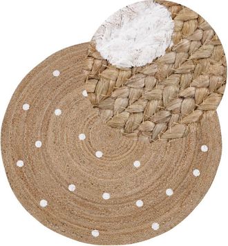 Beliani Beliani - Modern Round Jute Area Rug Solid With Polka Dot Pattern ø 140 cm Beige Kharra