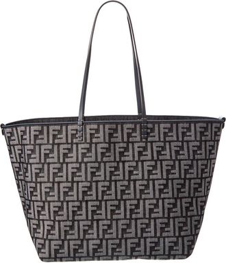 Fendi Fendi Roll Large Ff Denim & Leather Tote