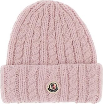 Moncler Light Pink Cable-Knit Beanie Cap