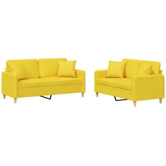 vidaXL Juego De Sof&aacute;s Con Cojines 2 Piezas Tela Amarillo Claro Vidaxl
