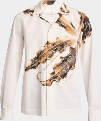 Dries Van Noten Mens Cartly Cotton Maxi-Floral Embellished Dress Shirt