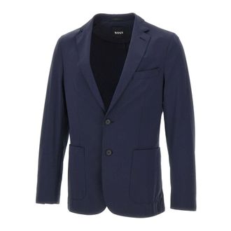 HUGO BOSS Jassen, Heren, Blauw, 3Xl, Leer, Slim-fit Jersey Blazer