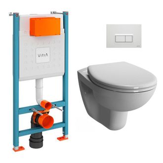 Vitra Pack Inodoro V-fix + Inodoro Sin Brida Normus + Asiento Softclose + Placa, Blanco Brillo (v-fixnormusrimless-1) - Vitra