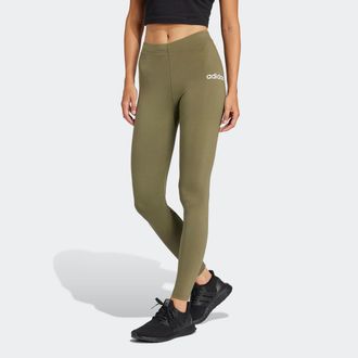 adidas Leggings ADIDAS SPORTSWEAR ESSENTIALS LINEAR COTTON, Damen, Gr. XL, N-Gr, gr&uuml;n (olive strata, wei&szlig;), Obermaterial: 90% Baumwolle, 10% Elasthan, Hosen 