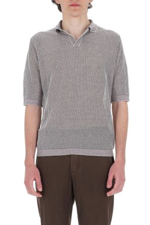 Ballantyne White Brown Textured Cotton-Linen Polo Shirt