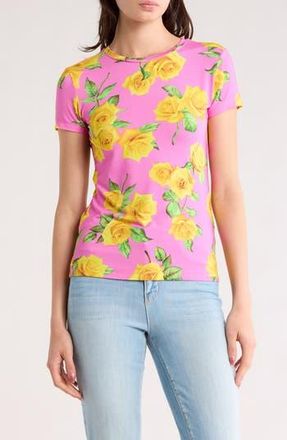 L'agence Ressi Rose Print Crewneck T-Shirt in Shocking Pink/Yellow Roses at Nordstrom Rack, Size X-Small