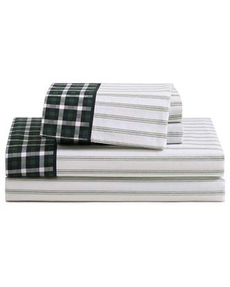 Tommy Hilfiger Cass Park Mix Check Stripe 100% Cotton Percale Sheet Set