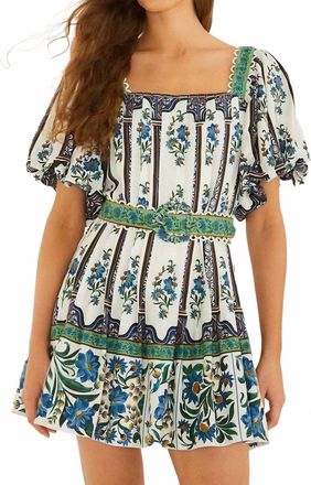 Farm Rio Manoela Short Sleeve Belt Mini Dress In Off-White