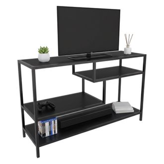 Dmora Dmora - Mueble De Televisi&oacute;n Dplizzar, Aparador De Sal&oacute;n, Mueble Bajo Para Tv, Base De Pared Equipada, 120x39h75 Cm, Antracita Y Negro