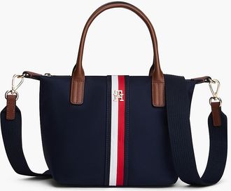 Tommy Hilfiger Womens Monogram Signature Stripe Mini Tote Bag - Space Blue
