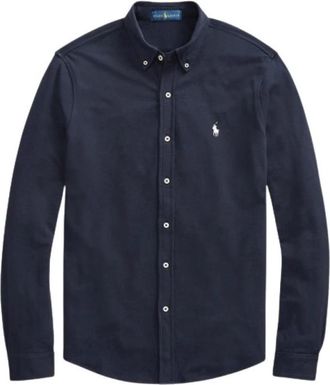 Polo Ralph Lauren Fijn Piqu&eacute; Katoenen Overhemd - Heren - Casual Overhemden - Blauw - M - Katoen - Overhemden