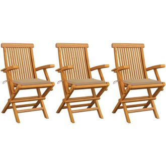 vidaXL Sillas De Jard&iacute;n 3 Uds Madera Maciza De Teca Con Cojines Beige Vidaxl