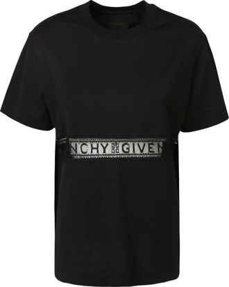 Givenchy T-Shirts, female, Black, Size: XS Black T-Shirt with Logo Tape Detailing