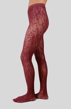 Swedish Stockings Rose Lace Tights in Deep Red at Nordstrom, Size X-Large