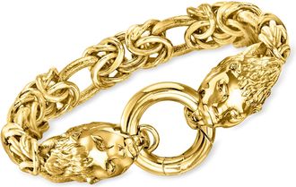 Ross-Simons Italian 14kt Yellow Gold-Plated Double Lion Head Byzantine Bracelet
