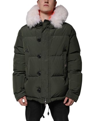 Dsquared2 Green Hooded Long Sleeves Fur Shearling Mens Jacket