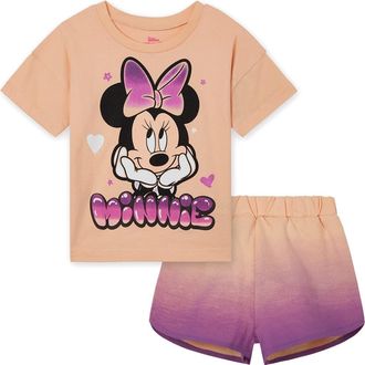 Disney Minnie Mouse 2-Piece T-Shirt and Shorts Set in Minnie Ombre Purple at Nordstrom, Size 18M