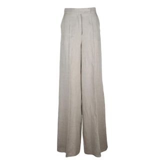 Max Mara Dames, Broeken, Beige, Maat: 2XS Linnen