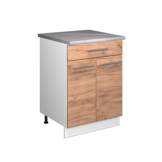 Vicco Mueble Bajo Para Fregadero/placa Fame-line, Roble Dorado/blanco, 60 Cm Con Caj&oacute;n, Et M&aacute;rmol, Vicco