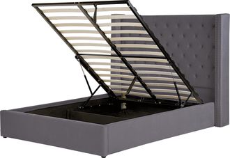 Beliani Cama Con Almacenaje De Terciopelo Gris Plateado 140 X 200 Cm Cabecero Alto Lubbon