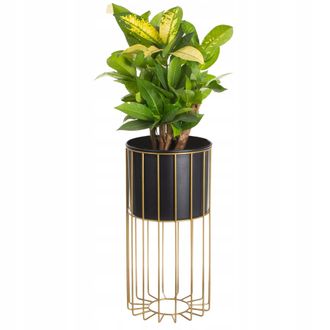 OEM Puesto De Flores De Pie, Metal, Negro Y Dorado, Soporte Tipo Loft De Alambre, 42 Cm