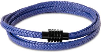 Bruno Magli Mens Braided Leather Wrap Bracelet, Indigo