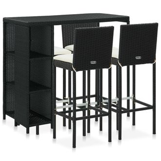 vidaXL Set De Bar Para Jard&iacute;n 5 Pzas Y Cojines Rat&aacute;n Sint&eacute;tico Negro Vidaxl