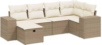 vidaXL Juego De Sof&aacute;s Jard&iacute;n Con Cojines 6 Pzas Rat&aacute;n Sint&eacute;tico Beige Vidaxl