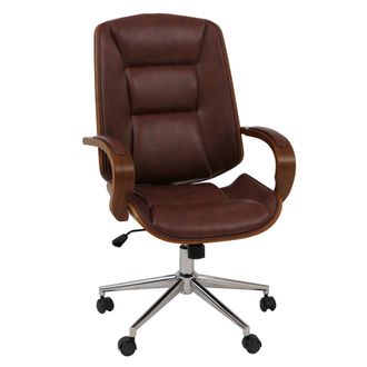 Hhg [non Utilizzato] Sedia Poltrona Ufficio Hhg-539, Girevole, Ecopelle (280 G/m&sup2;), Legno Curvato Certificato Mvg, Color Noce, Rosso Marrone