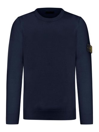 Stone Island CREW NECK SWEATER WITH BADGE, NAVY BLUE - Stone Island - Man