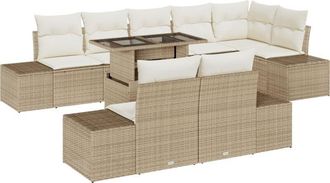 vidaXL Garden Sofa Set with Storage 9 pcs Beige Poly rattan Vidaxl