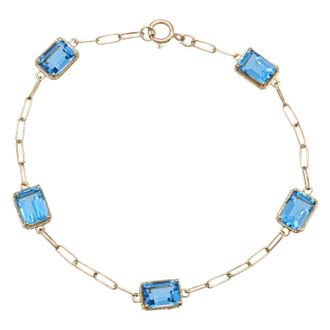 Diamond2Deal 10K Yellow Gold Swiss Blue Topaz Station Bracelet 7