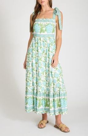 August Sky Bow Tied Shoulder Strap Midi Dress in Cream Multi at Nordstrom Rack, Size Medium