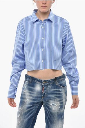 HommeGirls Casual Cropped Awning-Striped Shirt size L