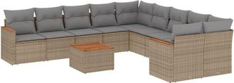 vidaXL Set De Sof&aacute;s De Jard&iacute;n 11pzas Con Cojines Rat&aacute;n Sint&eacute;tico Beige Vidaxl