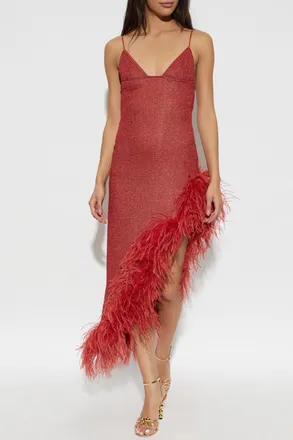 Os&eacute;ree Feather Dress, Womens, Red