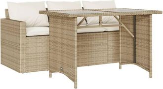 vidaXL Set Comedor De Jard&iacute;n 2 Pzas Con Cojines Rat&aacute;n Sint&eacute;tico Beige Vidaxl
