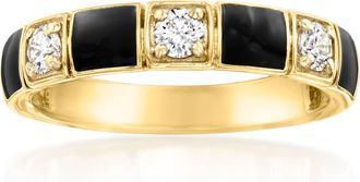Ross-Simons Lab-Grown Diamond and Black Enamel Pattern Ring in 18kt Gold Over Sterling